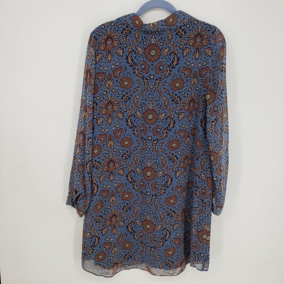 Cabi Provincial Floral Tunic Shirt Dress M Long Sleeve Style 3295 Blue Brown - Picture 3 of 13